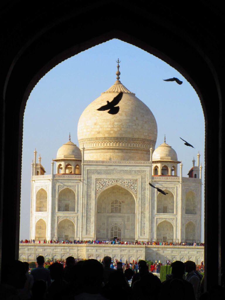 The Taj Mahal framed through a gateway arch, Agra