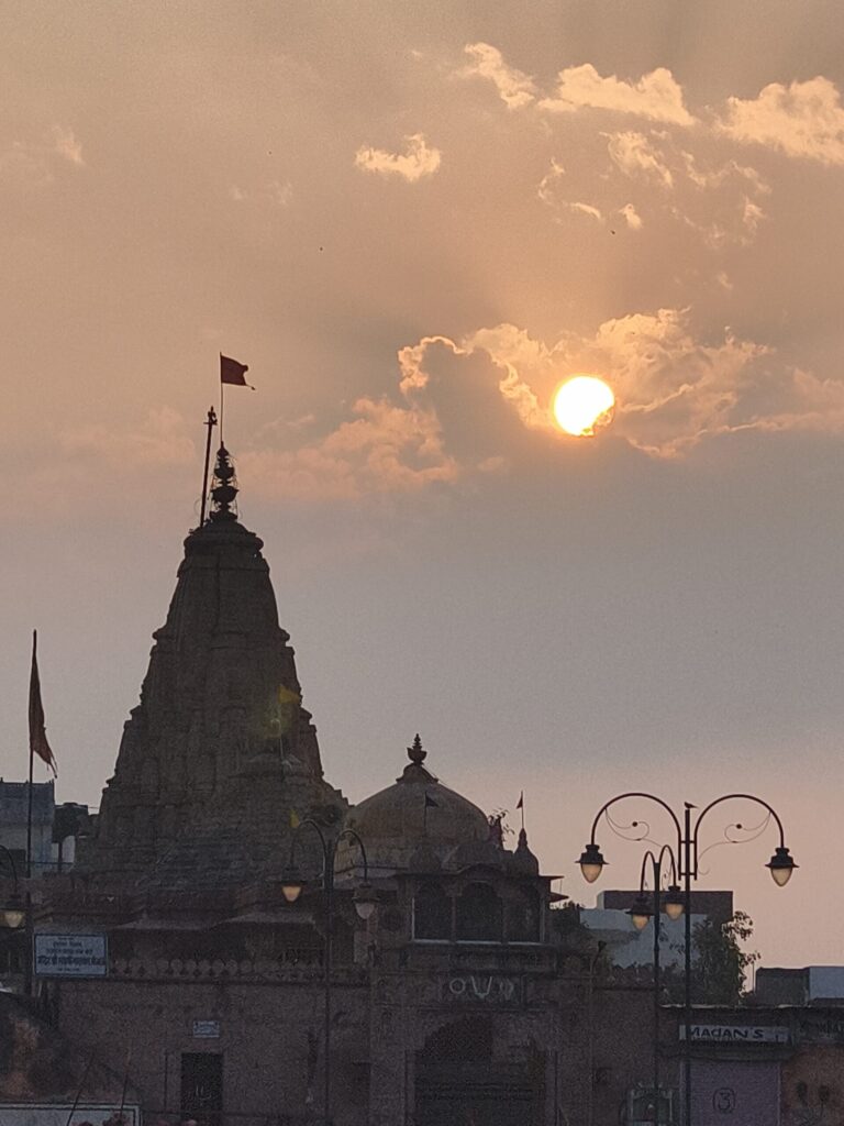 A Hindu temple at sunset